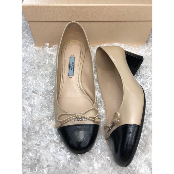 Prada Vernice Nude Saffiano Block Heel Pumps - Picture 2 of 8